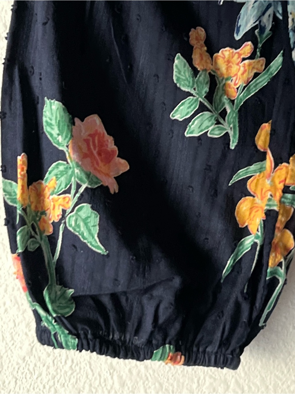 crown & ivy Navy Floral Tassel Tie-Neck Blouse, Size XL - Picture 7 of 11